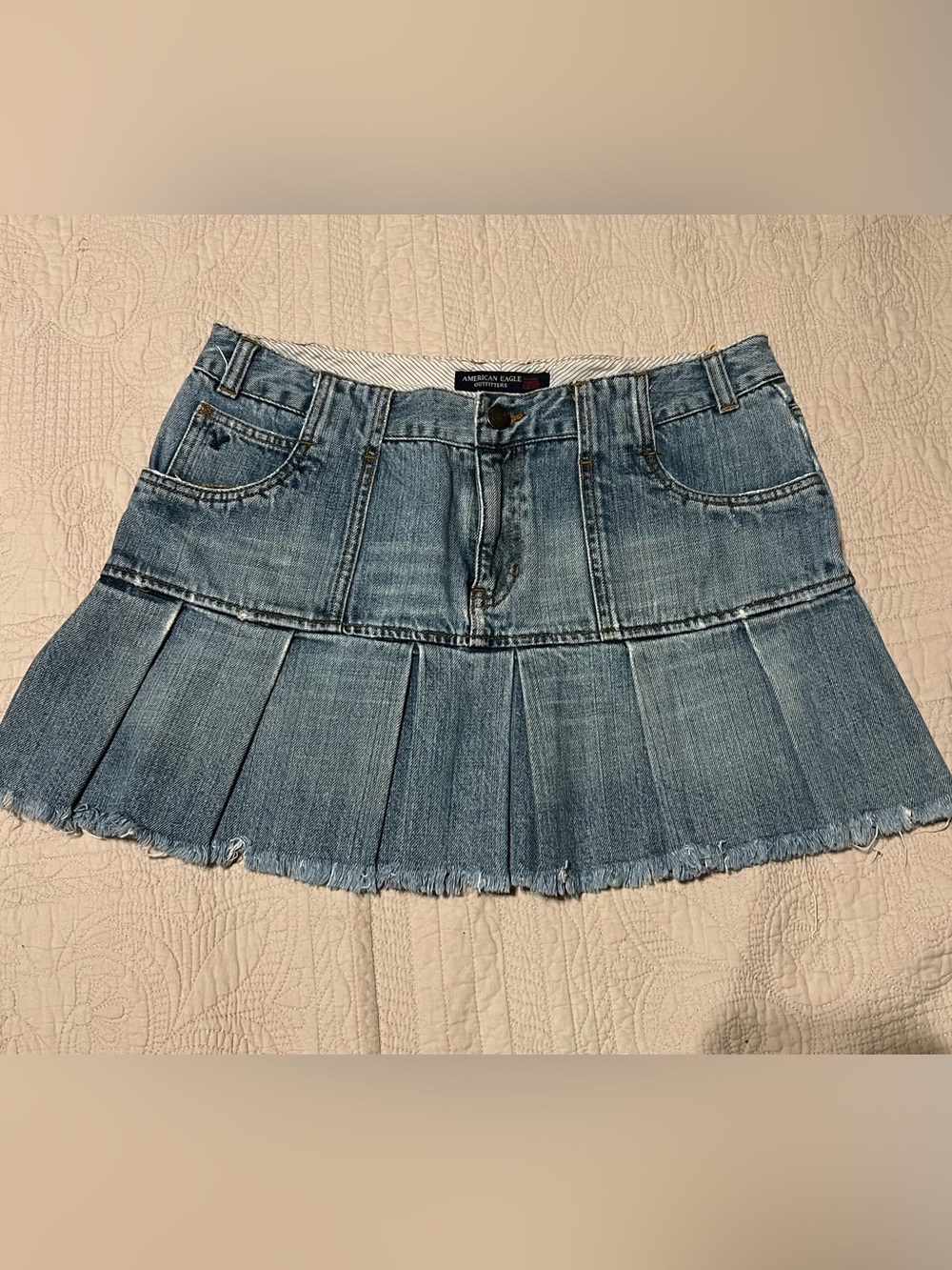 American Eagle Outfitters Light Blue Pleated Denim Mini Skirt